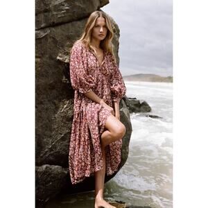 Daughters Of India Kyra Midi Dress Sumac Floral Boho Bohemian L